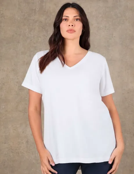 Live Unlimited London Pure Cotton V-Neck Longline T-Shirt White
