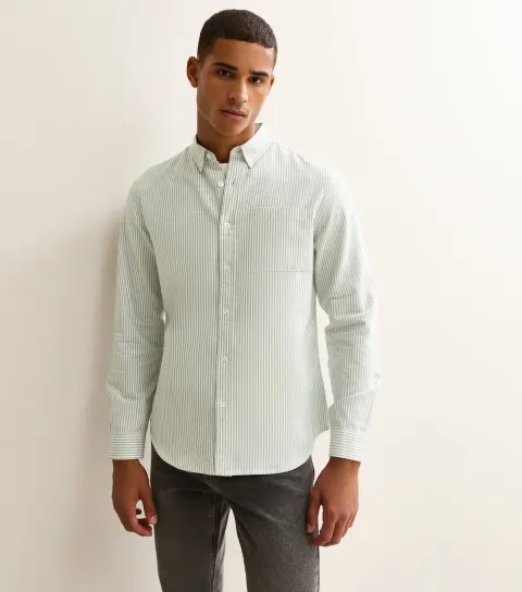 Men's Green Regular Fit Striped Oxford Shirt