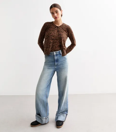 Women's Brown Leopard Print Fine Knit Jumper