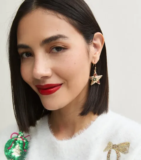 New Look Gold Tone Christmas Star Drop Earrings