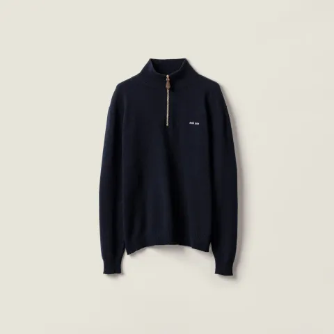 Cashmere and leather zipper sweater