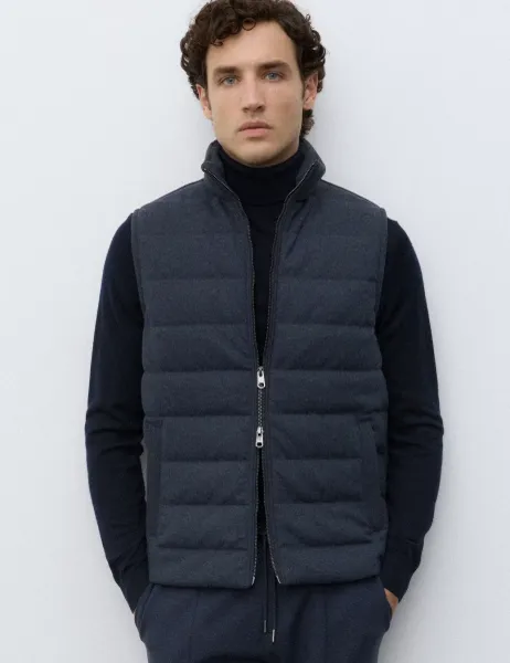 Autograph Padded Hybrid Zip Up Gilet with Wool Dark Navy