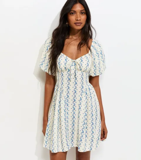 Women's White Floral Milkmaid Mini Dress