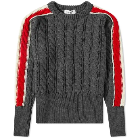 Tricolour Sleeve Stripe Crew Cable Knit