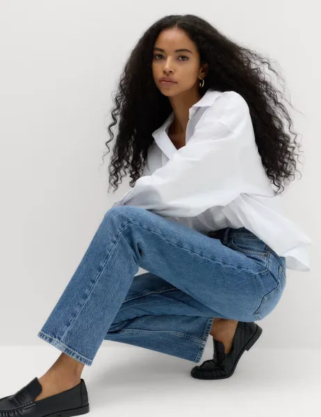 Marks & Spencer Mid Rise Straight Leg Ankle Length Jeans Medium Indigo
