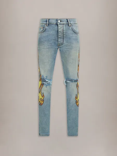 FLAMES EMB SKINNY JEAN - Ash Indigo