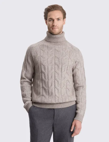 Moss Cable Knit Roll Neck Jumper