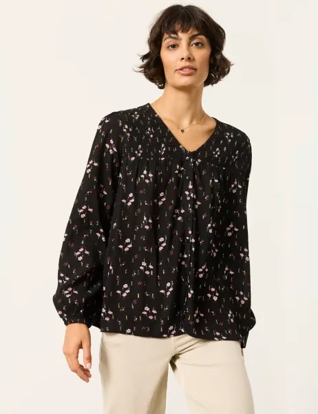 FatFace Floral V Neck Button Detail Blouse