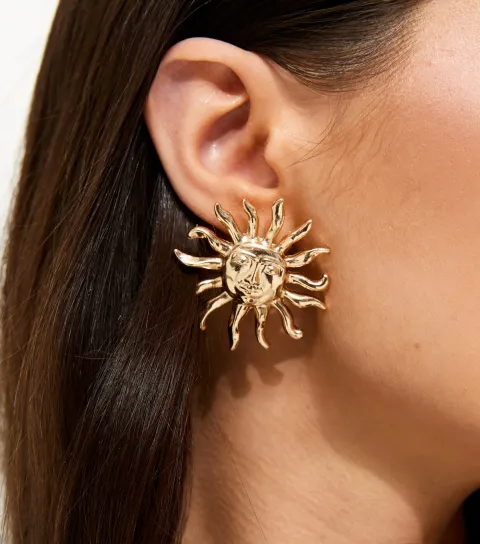 New Look Gold Tone Smiling Sun Stud Earrings