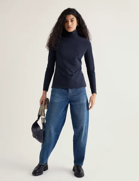Seasalt Cornwall Cotton Rich Roll Neck Top Navy