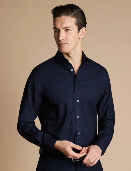 Slim Fit Non Iron Pure Cotton Twill Shirt Navy