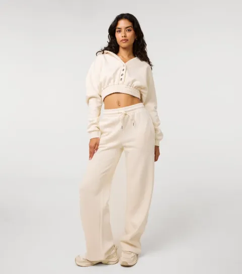 Women's Cream Drawstring Straight Leg Joggers
