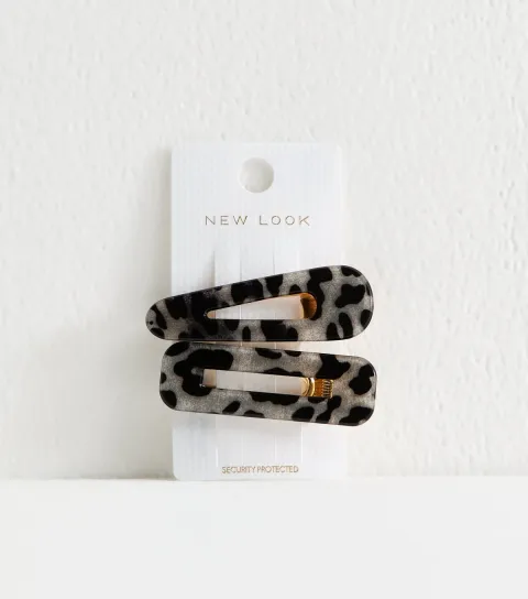 Pack of 2 Black Leopard Print Hair Slides
