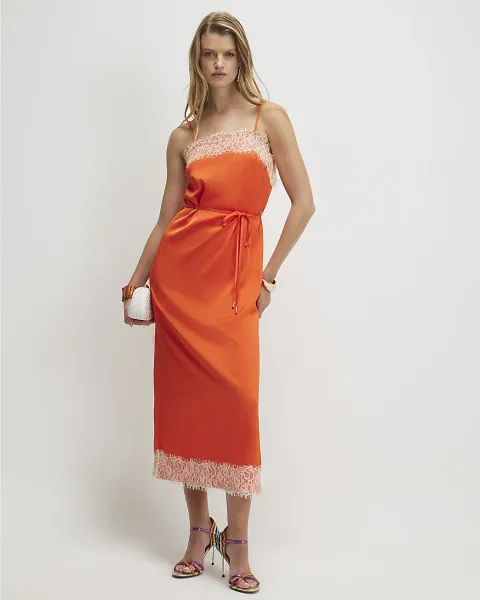 River Island Lace Trim Slip Midi Dress