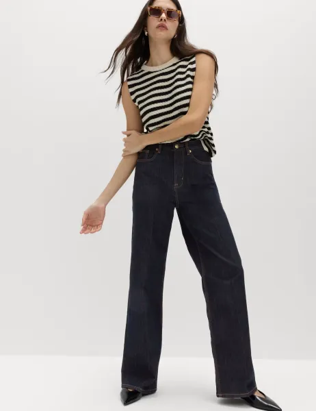 Marks & Spencer High Waisted Smart Wide Leg Jeans Indigo Mix