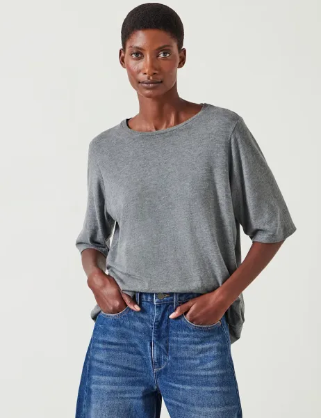 HUSH Cotton Rich Crew Neck T-Shirt Grey Marl
