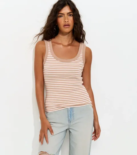 Women's Mink Striped Ribbed Jersey Vest Top