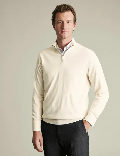 Charles Tyrwhitt Pure Merino Wool Half Zip Jumper Cream
