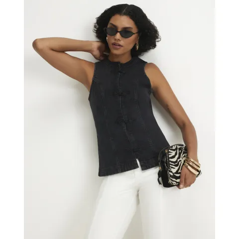 River Island Stretch Denim Sleeveless Waistcoat
