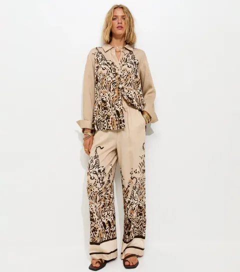 Women's Light Brown Tiger Print Oversized Shirt