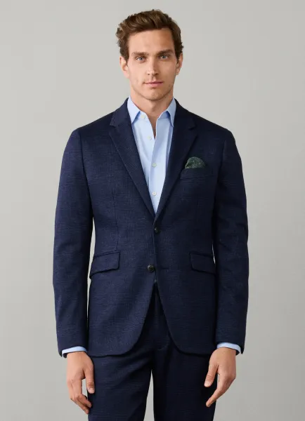 Hackett Wool-Cotton Blend Glencheck Jersey Blazer