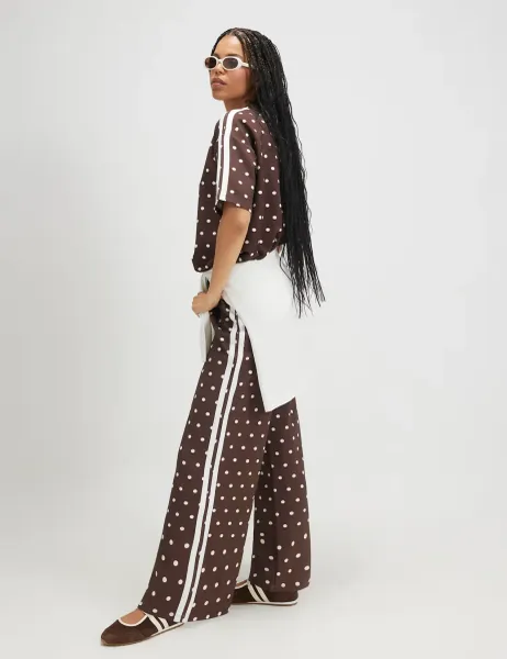 River Island Polka Dot Wide Leg Trousers Brown Mix