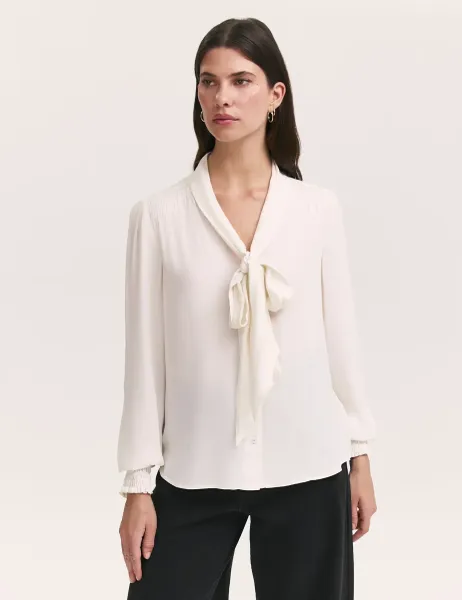 Finery London Crepe Tie Neck Blouse Ivory