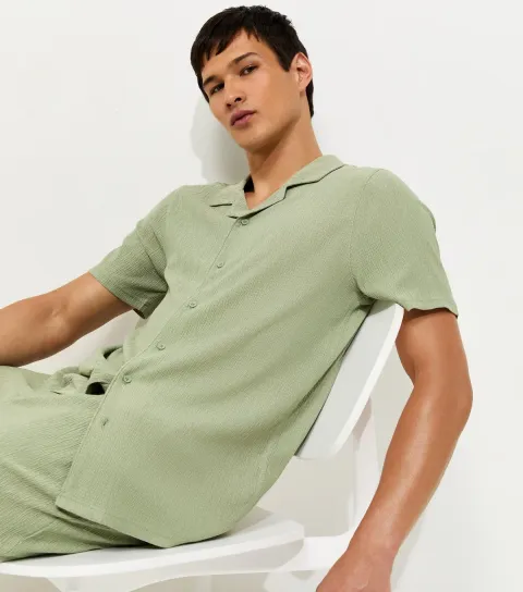 Men's Light Green Short Sleeve Regular Crinkle Shirt