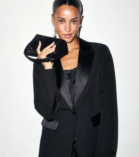 New Look Women's Black Tuxedo Satin Collar Blazer