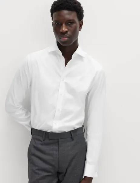 M&S SARTORIAL Slim Fit Luxury Cotton Double Cuff Twill Shirt White