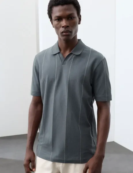 Autograph Supima Cotton Rich Striped Polo Shirt Gunmetal