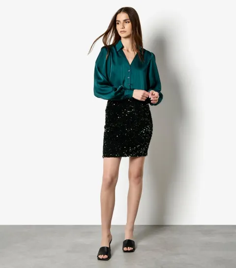 Women's Dark Green Sequin Mini Skirt