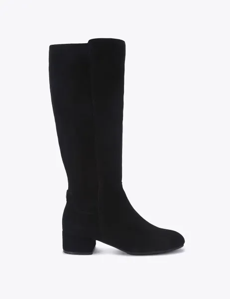 Carvela Suede Block Heel Round Toe Knee High Boots Black