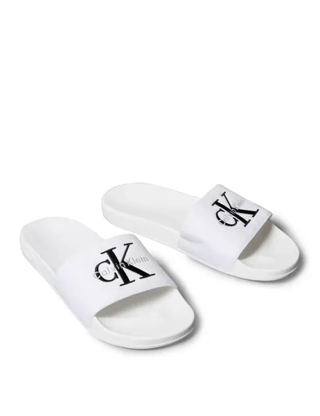 Calvin Klein Canvas Contoured Logo Sliders White