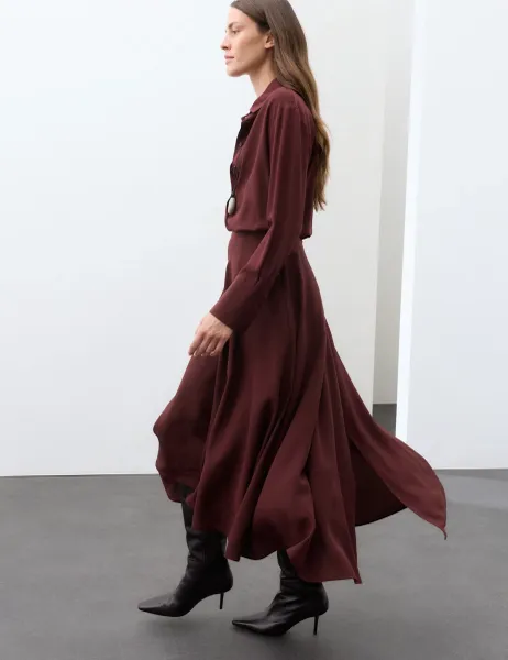Autograph Pure Silk Midaxi Asymmetric Skirt Mahogany