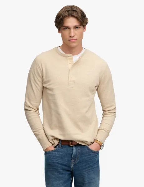 Superdry & Co Pure Cotton Waffle Grandad Collar Top Beige