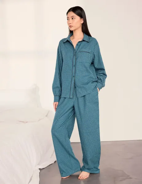 Chelsea Peers Pure Cotton Flannel Gingham Pyjama Set Teal
