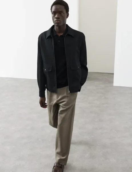 Autograph Cotton Rich Harrington Jacket with Linen Black