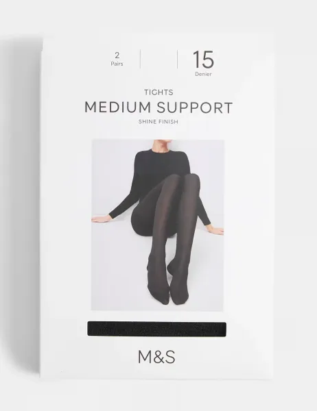 Marks & Spencer 15 Denier Medium Support 2 Pack Tights Black