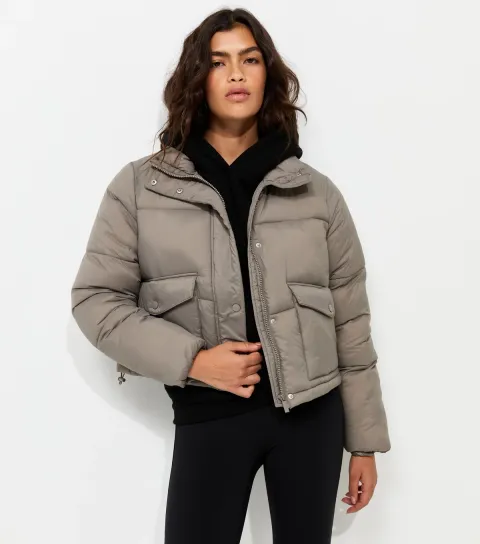 Women's Mink Cropped Funnel Neck Puffer Jacket