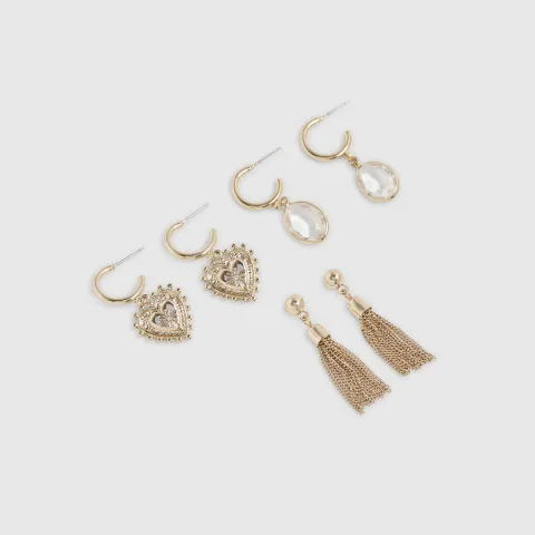 River Island Heart And Tassel Earring 3 Pack
