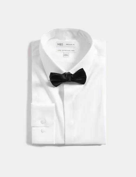 Marks & Spencer Regular Fit Cotton Dress Shirt with Bow Tie White