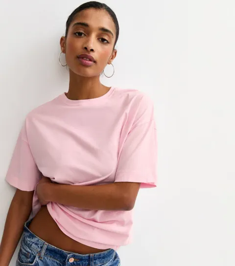 Women's Light Pink Cotton Oversized T-Shirt