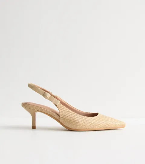 Women's Camel Brown Woven Raffia Bow Slingback Court Shoes Vegan