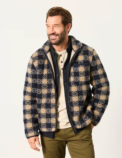FatFace Checked Zip Up Fleece Navy Mix