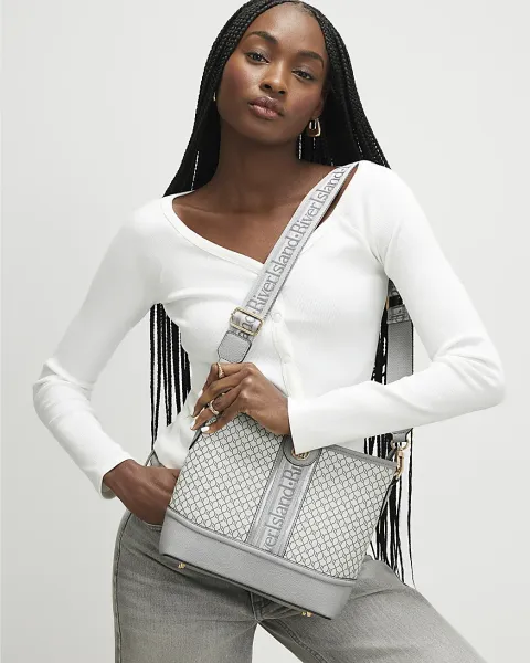 River Island Monogram Webbed Front Bucket Bag
