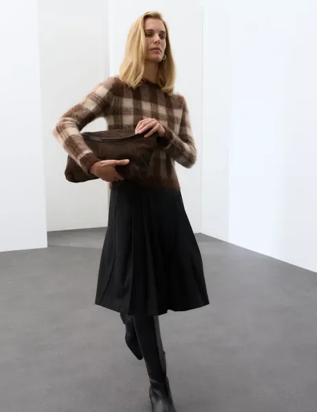 Autograph Mohair Blend Checked Jumper Brown Mix