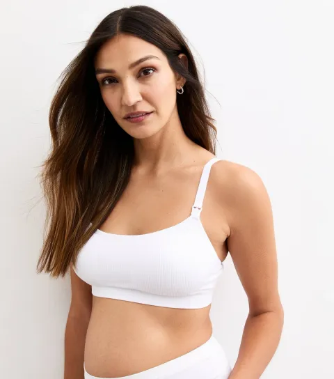 Women's White Maternity Ribbed Seamless Nursing Bralette