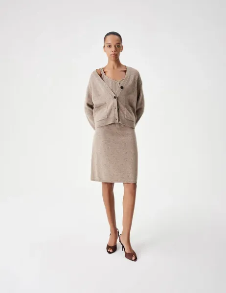 Marks & Spencer Nep Wool V Neck Relaxed Cardigan Neutral