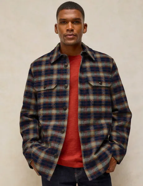 White Stuff Check Jacket with Wool Navy Mix